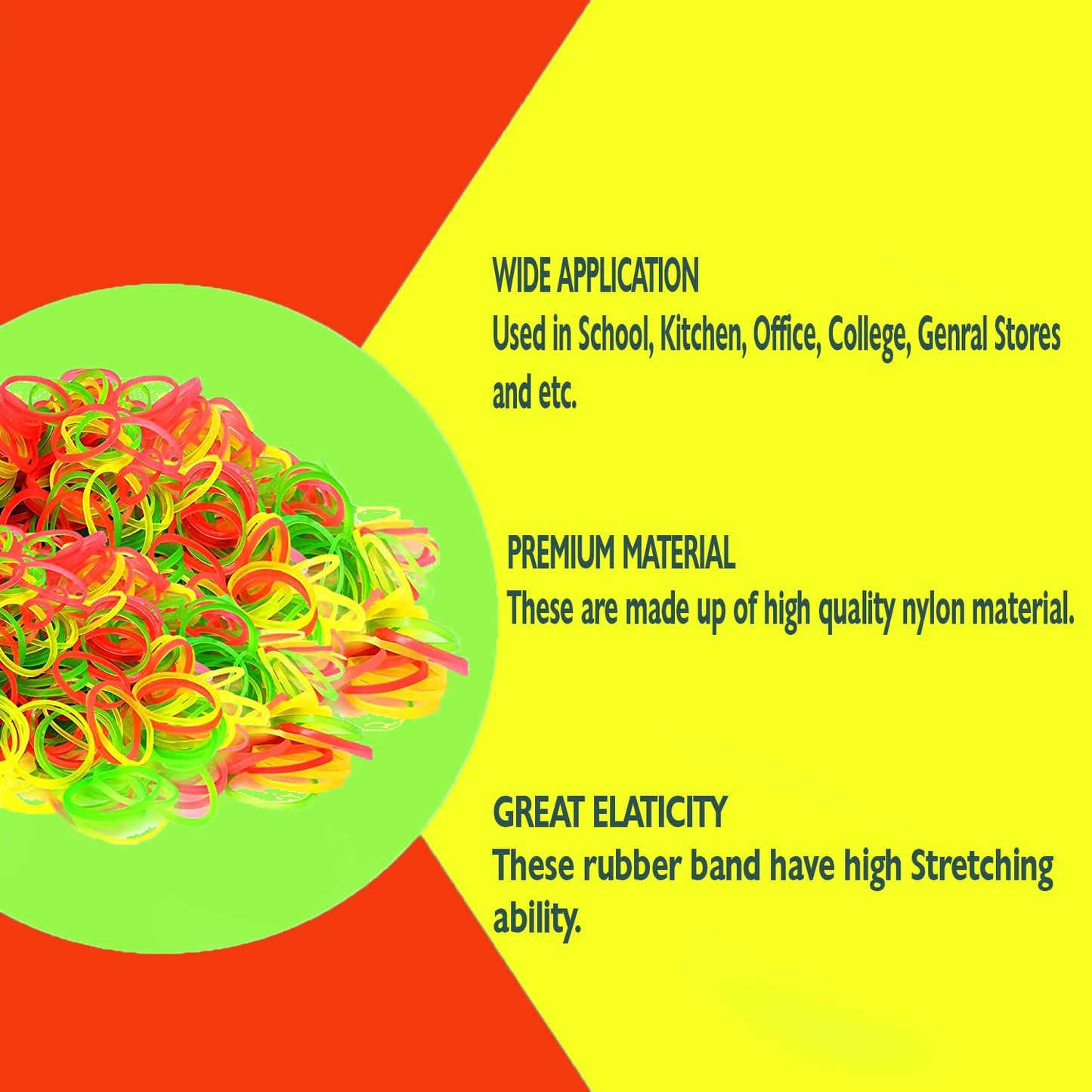 A 100 GM pack of vibrant, diverse colored VoltDesk rubber bands.