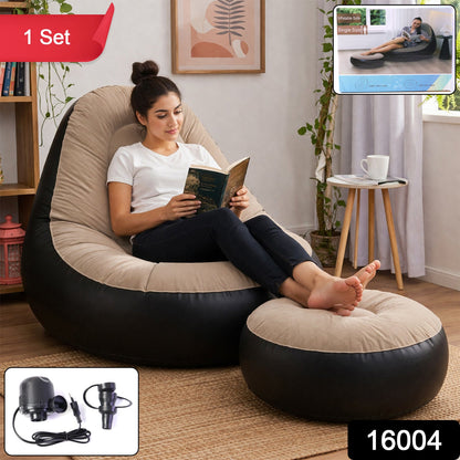 Side view of inflatable air sofa chair with footrest