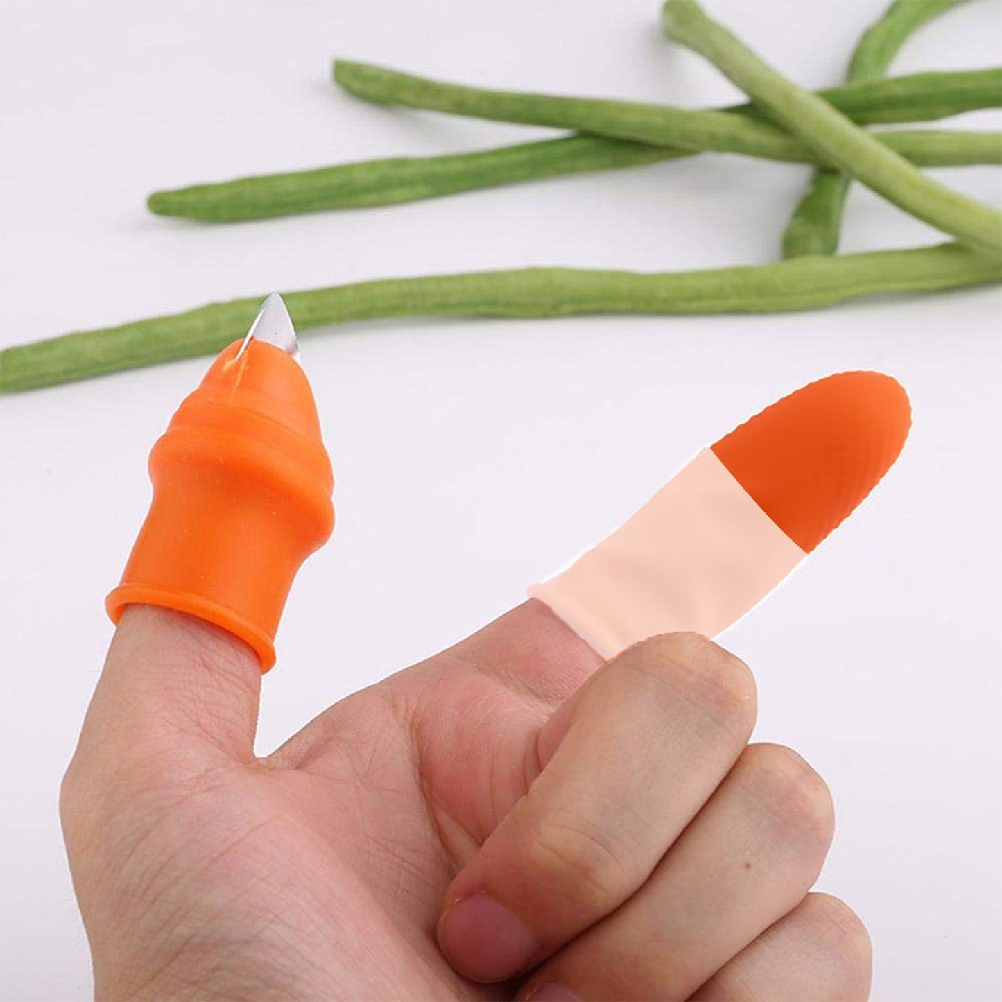 Overhead view of the V Thumb Cutter, a handy vegetable peeler.