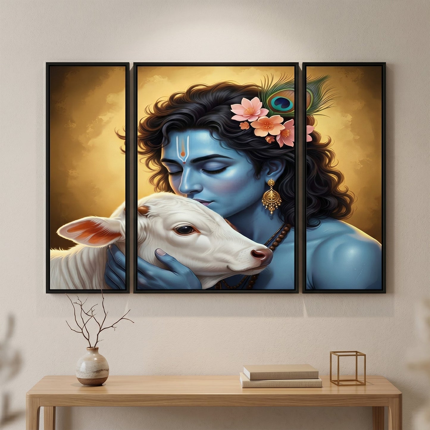Spiritual Krishna cow landscape decor for home or gift