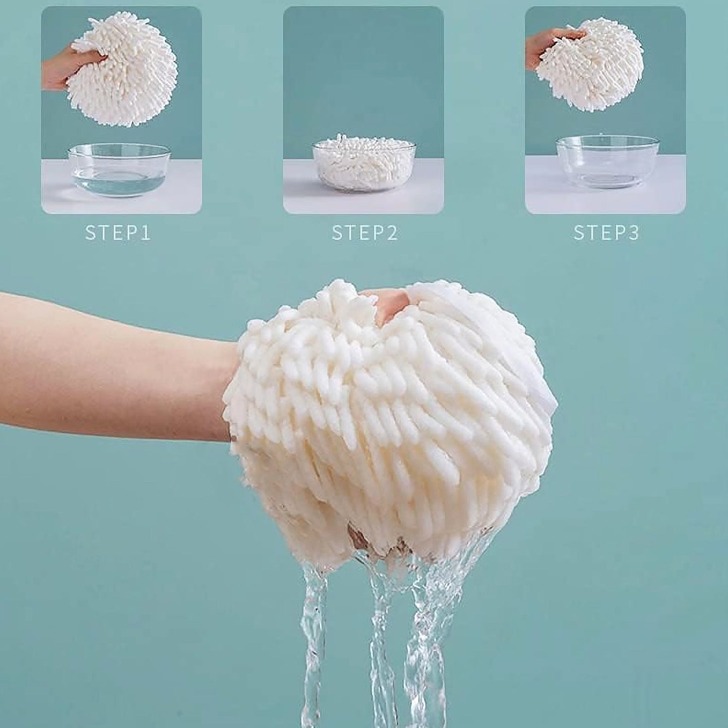 White hanging hand towel revealing its effective sponge inner core.