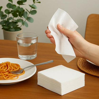 White paper napkins for dinner use with embossed design