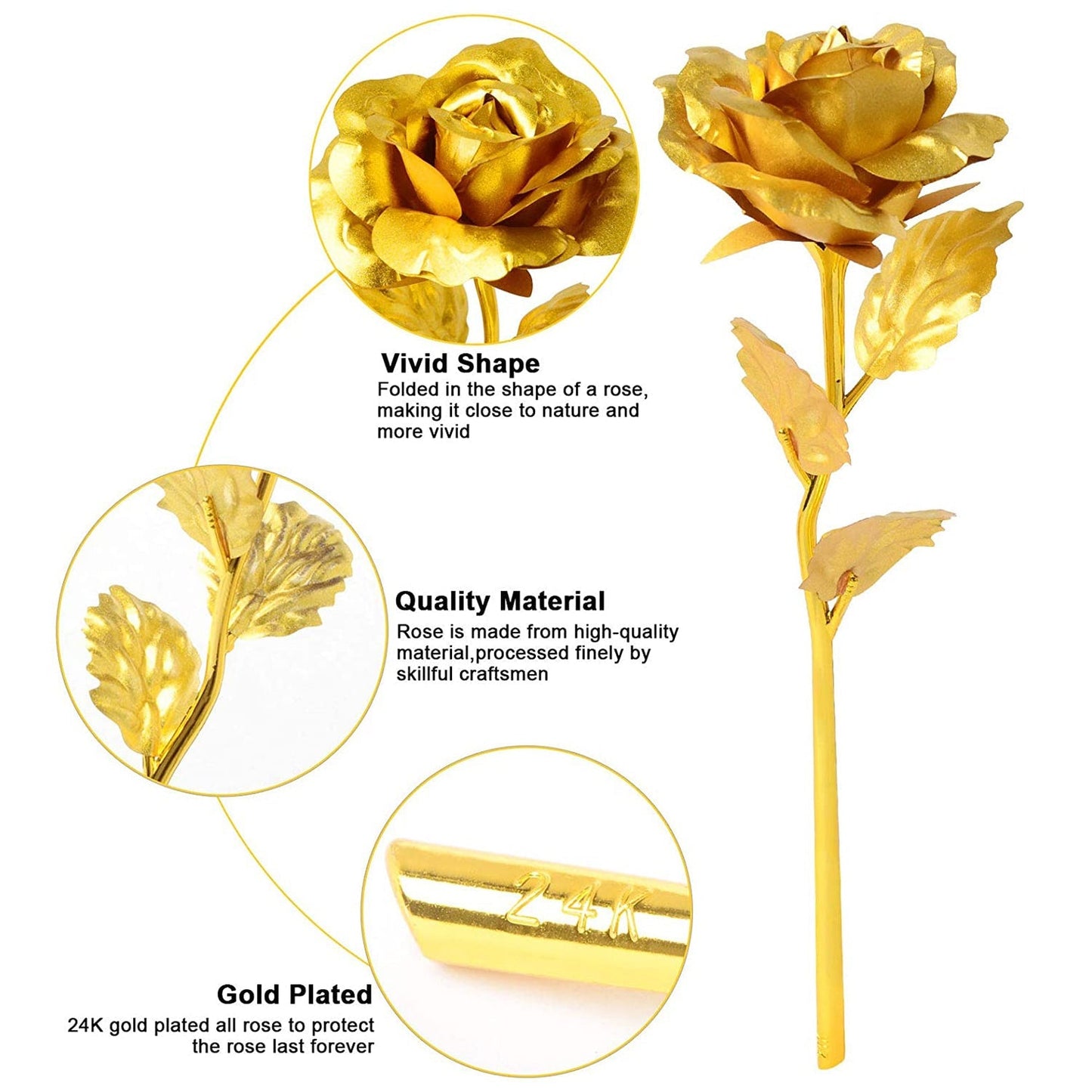 Full view of gold plated rose with luxury gift box for special occasions