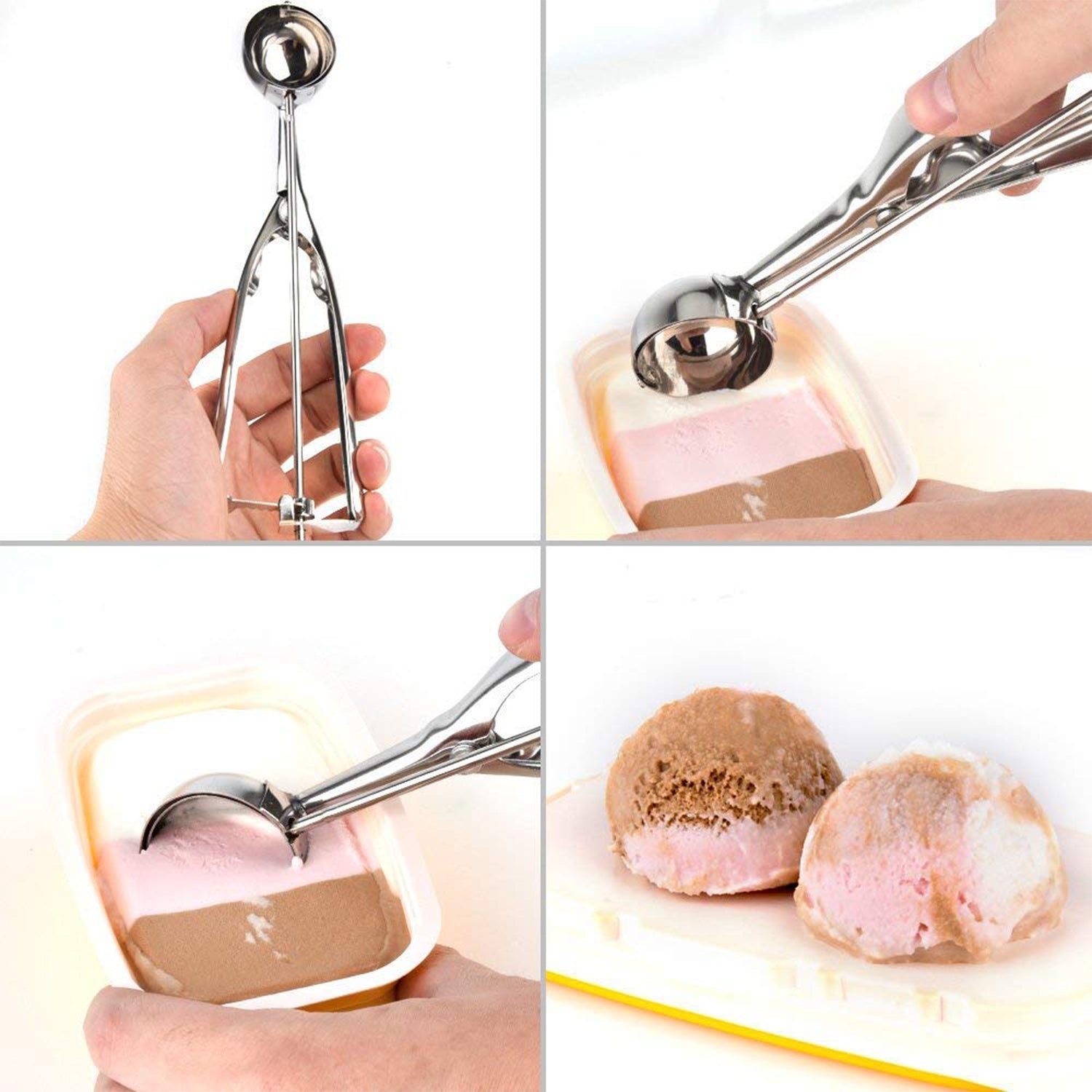 Side view of the ice cream scoop highlighting its spring trigger.