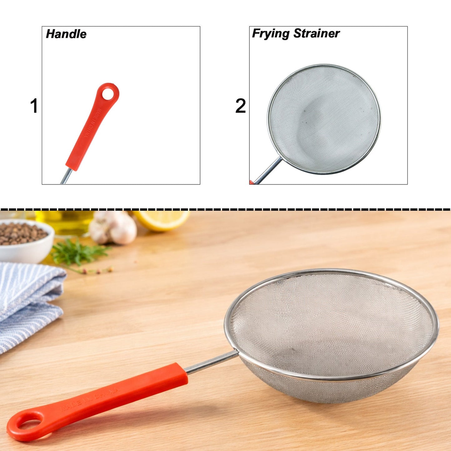 Oil strainer designed for filtering and removing excess frying oil