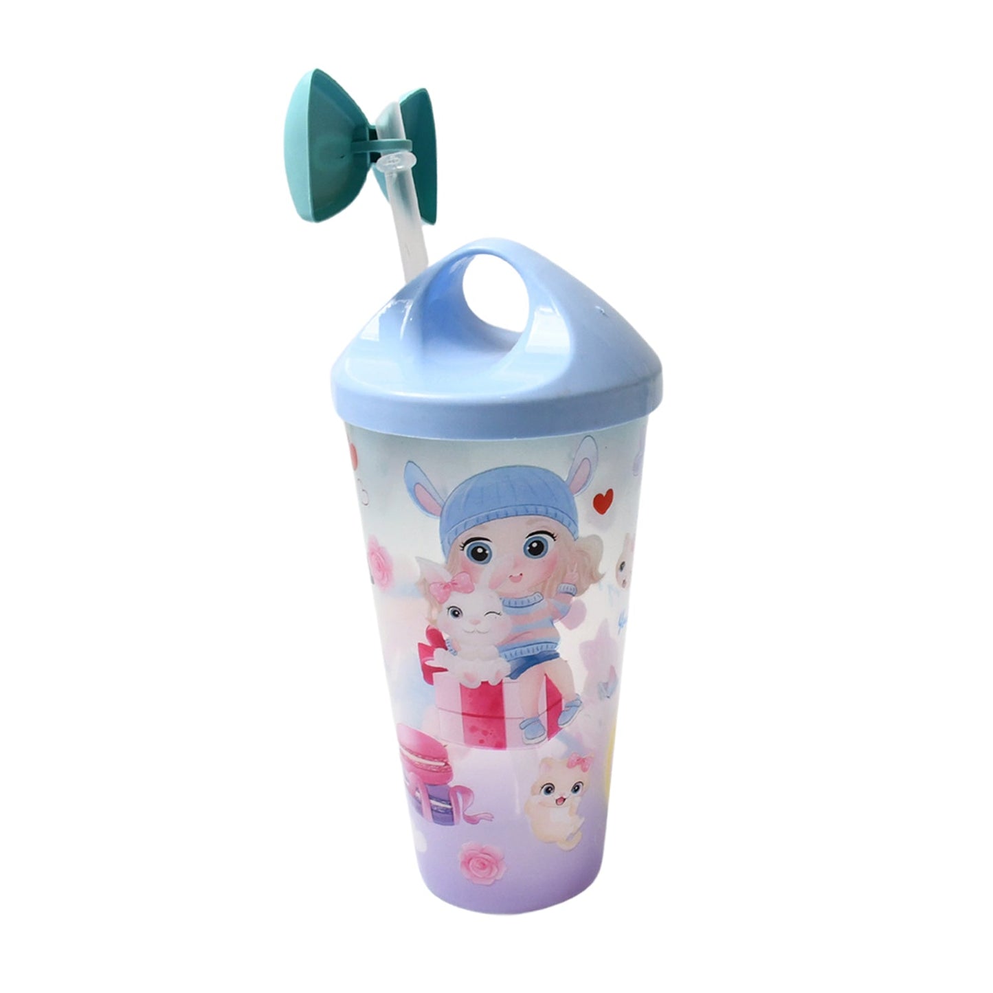 Ergonomic Unicorn Water Bottle held by a child, showing its travel-friendly size.