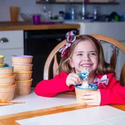 Complete set of two reusable ice cream bowls and spoons.