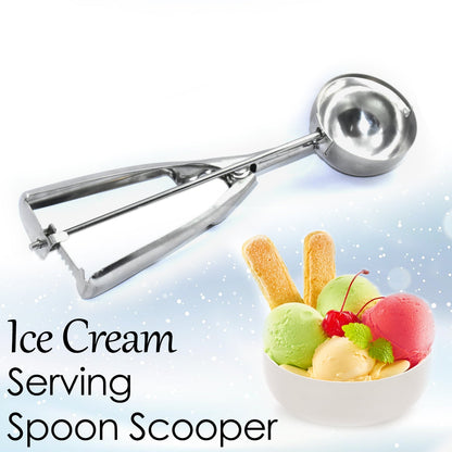 Hand holding the easy-grip handle of the ice cream scooper.