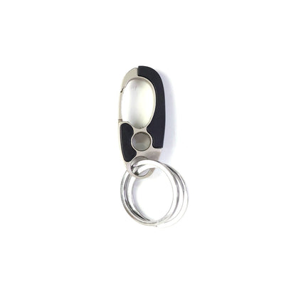 Side view of metal carabiner keychain with secure lock