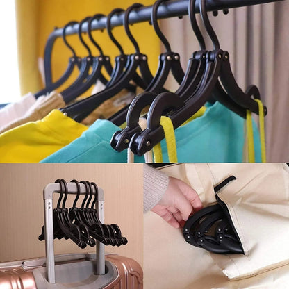 Travel-friendly foldable hangers demonstrating efficient clothes drying and storage capabilities.