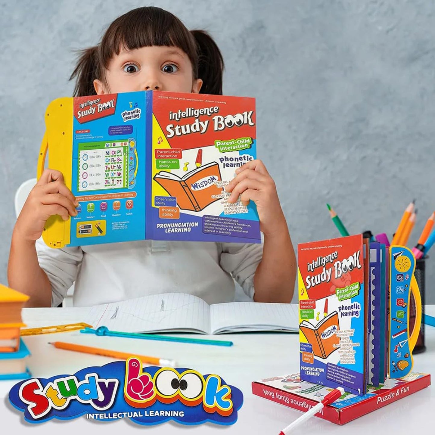 Back cover of the interactive musical learning study book with additional features.