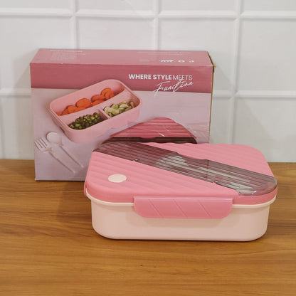 Portable kids lunch container with secure lid and cutlery included lunch box