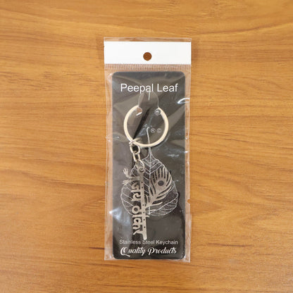 engraved peepal leaf metal keychain for spiritual symbolism