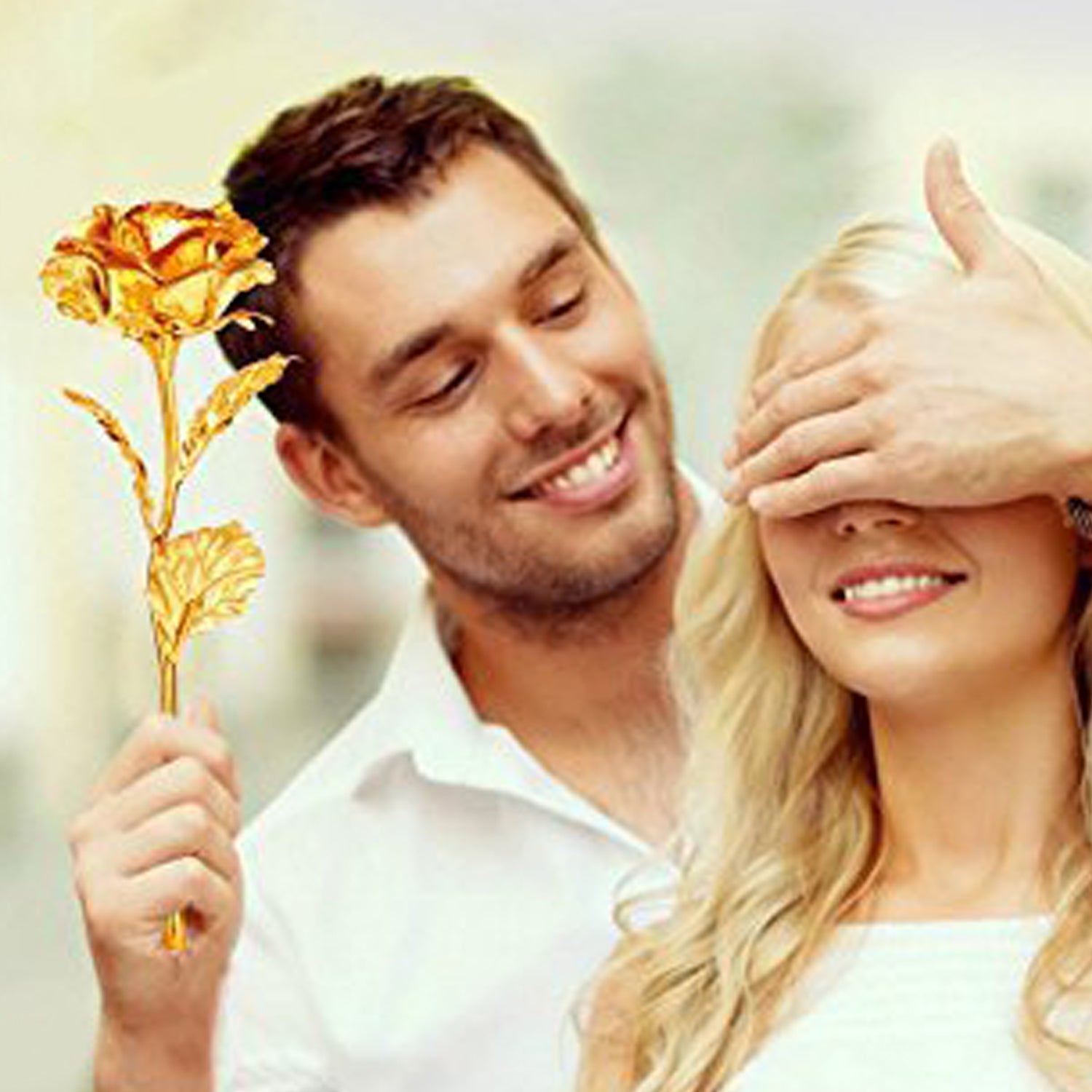 Close-up of gold plated artificial golden rose flower