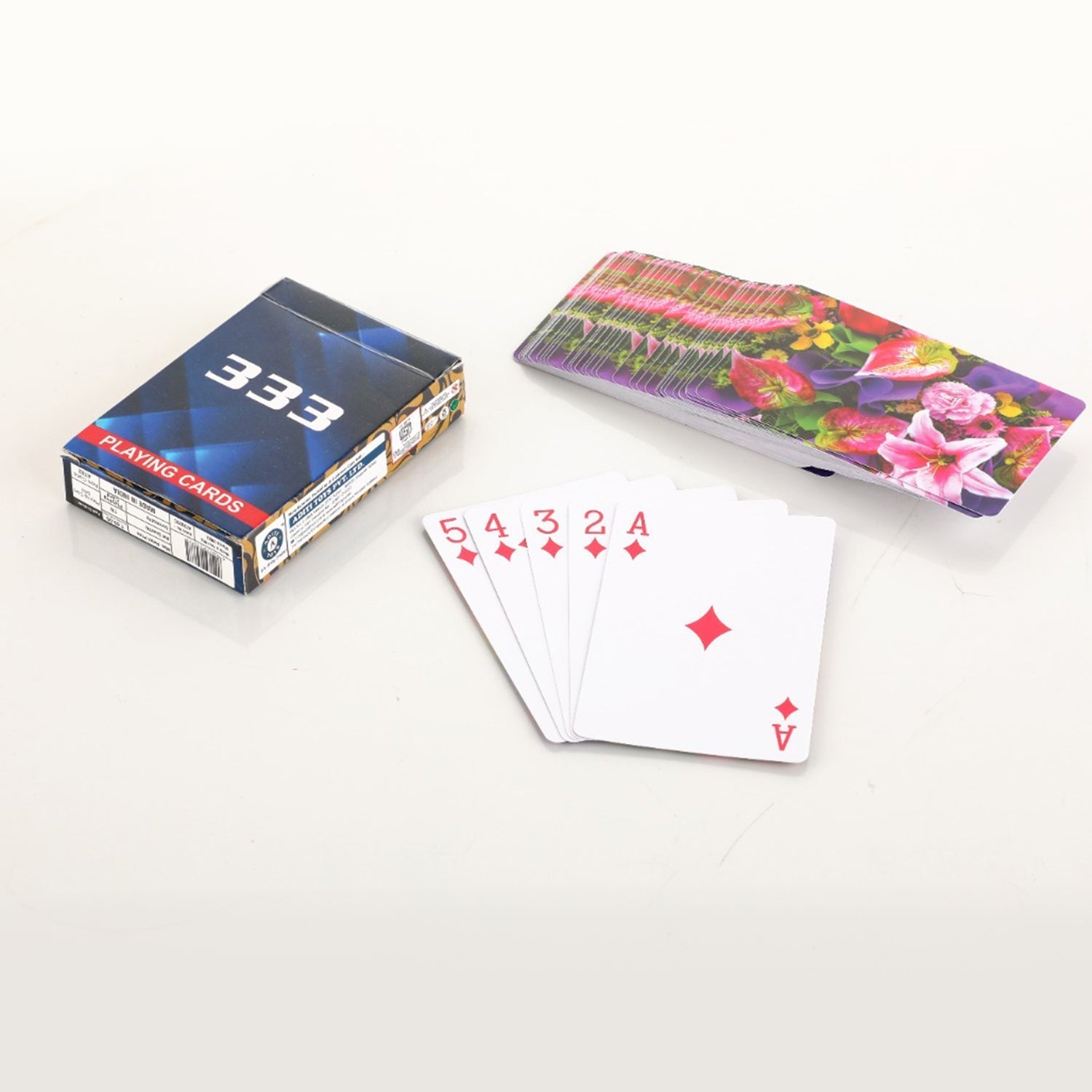 Durable playing cards with a sleek design, perfect for long-lasting use.