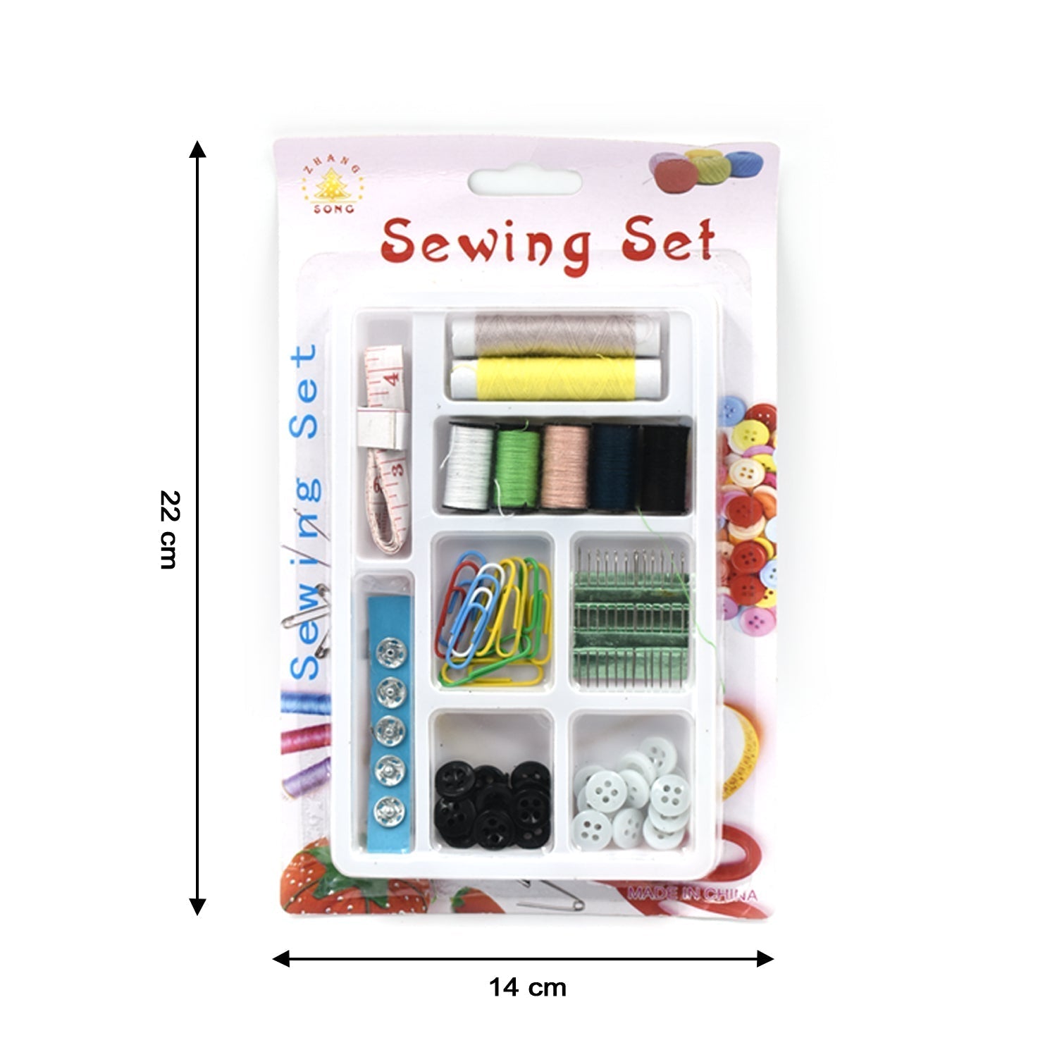 Comprehensive 62-piece sewing kit featuring a variety of tailoring accessories.