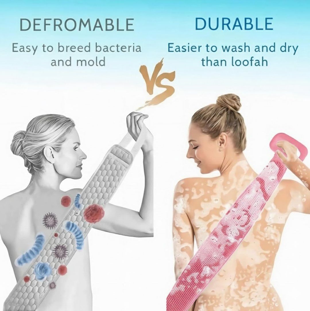 Infographic displaying benefits of using the silicone body scrubber.