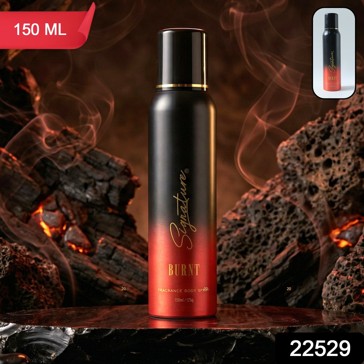 Signature burnt deodorant spray bottle with stylish design