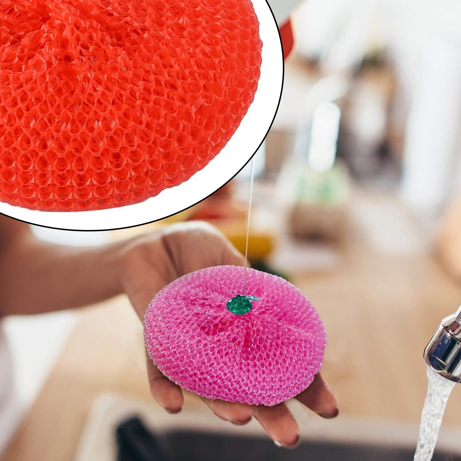 High-quality round plastic-nylon scrubbers, set of 12, for all cleaning needs.