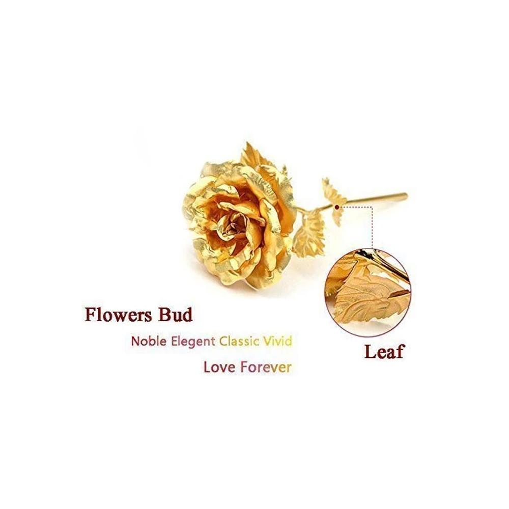 The 24K gold-plated artificial rose displayed with its elegant packaging.