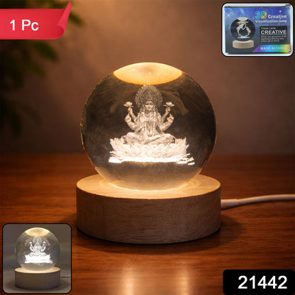 Decorative goddess Lakshmi engraved on 3D crystal LED lamp