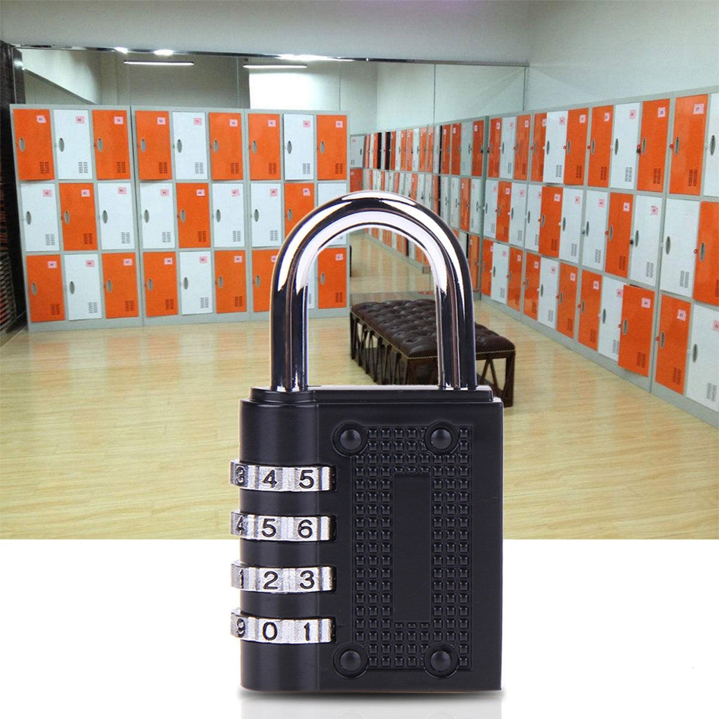 The AutoSafeo combination padlock shown from a side angle, ready for use.