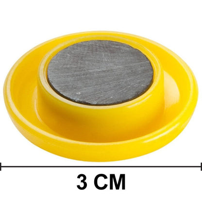 Kids' magnetic buttons securely sticking to a metal surface.