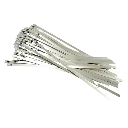 Comparison of a new and used stainless steel cable tie, showing its durability and resistance to wear.