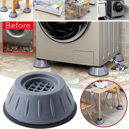 Set of four grey anti-vibration pads for washing machines, reducing noise and preventing movement.