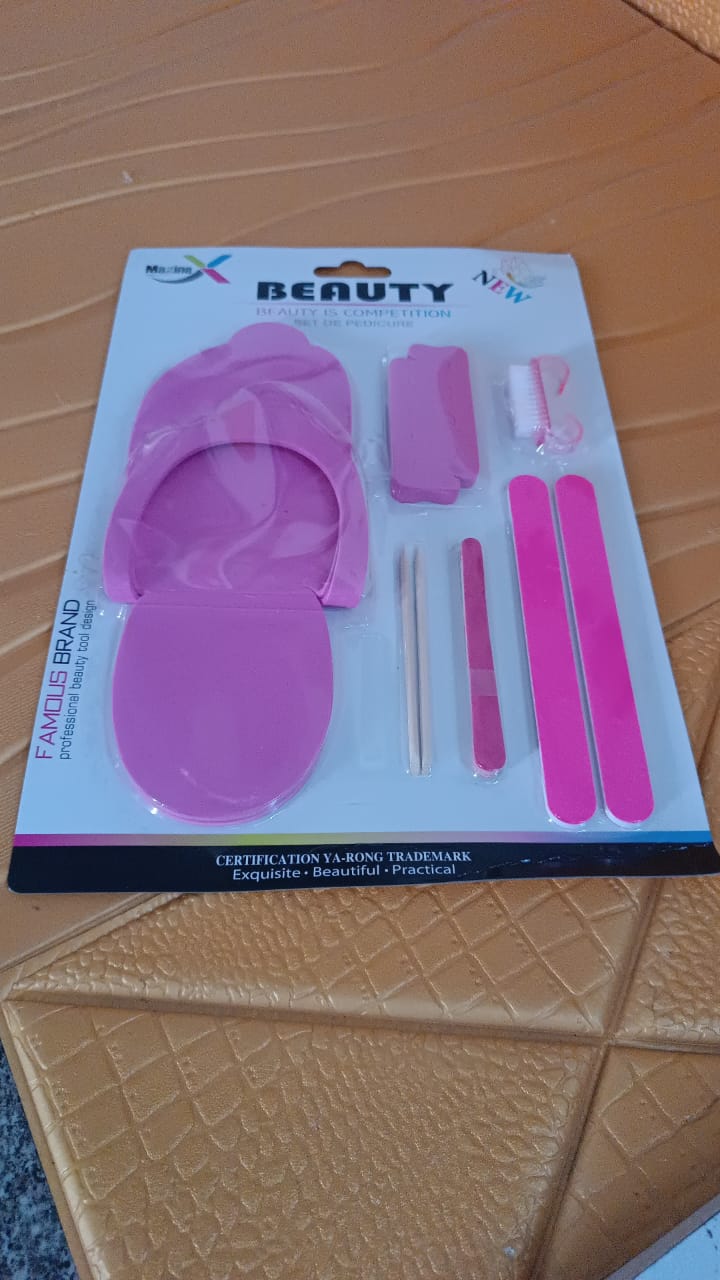 Reusable foot care tools organized for personal pedicure kit