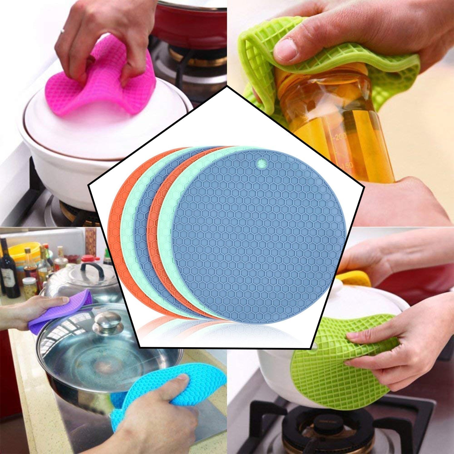 Brightly colored silicone hot mat, ideal for adding a pop to your kitchen decor.