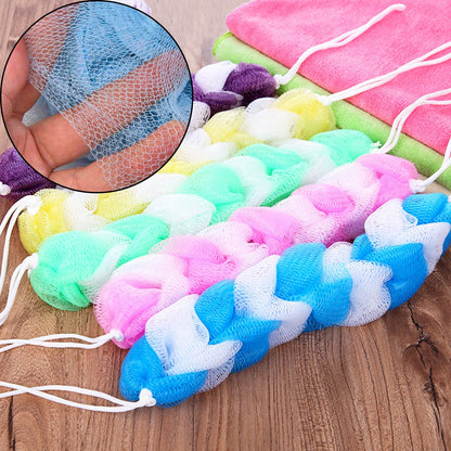 VelvaBloom hanging loofah sponge poufs, ideal for shower and bath.