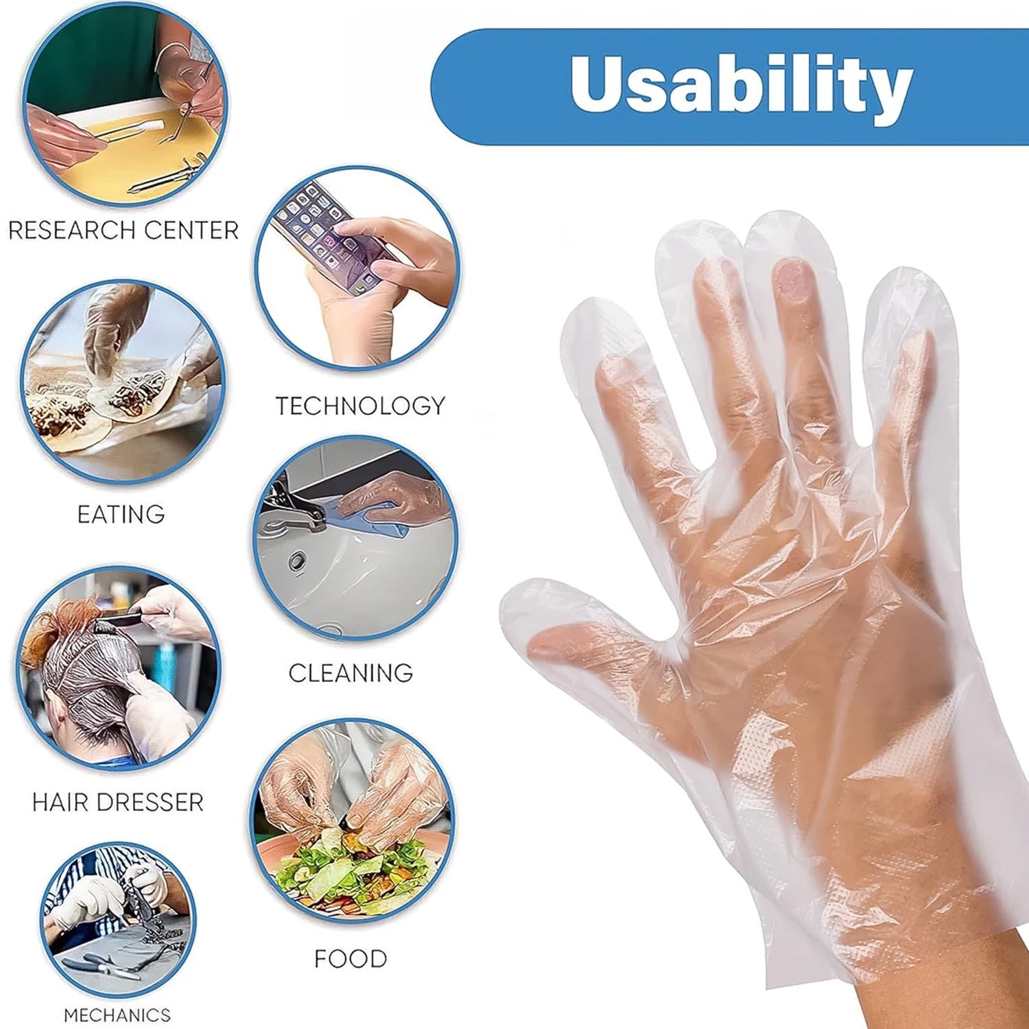 Easy-to-wear disposable transparent gloves for hygiene