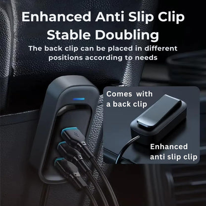 Multi port USB car charger extension with LED lighting