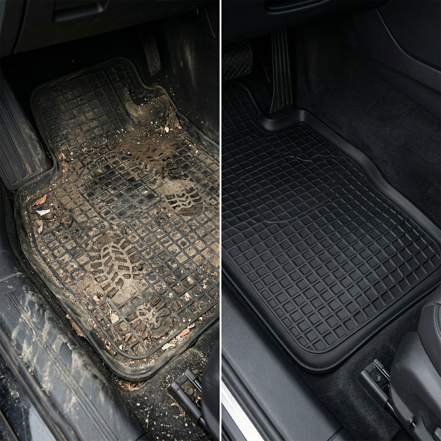 Resilient rubber car mats with anti-slip textured surface for safety