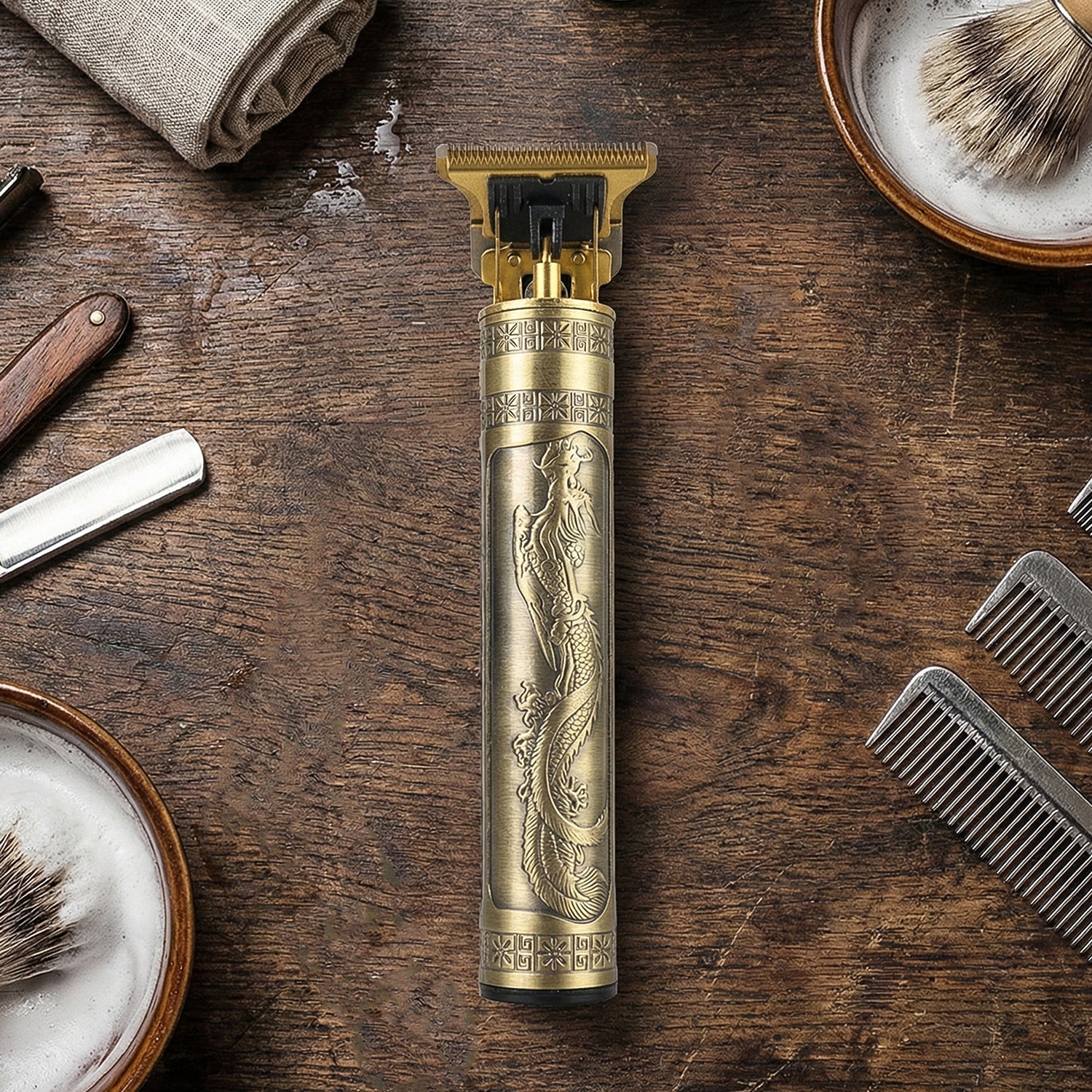 Electric hair trimmer showing adjustable combs for detailed grooming
