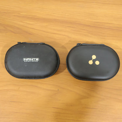 Close up of the zippered earphone pouch for secure storage.