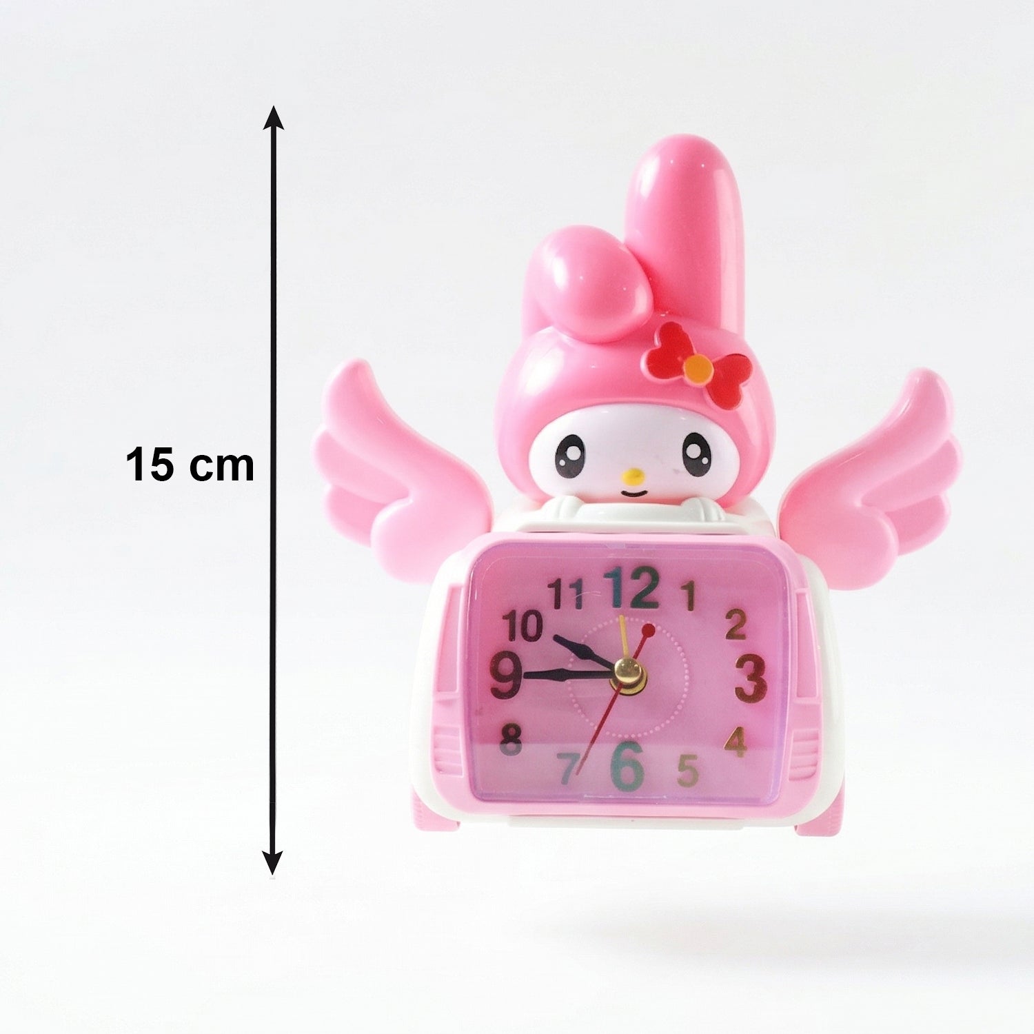 Adorable pink bunny desk clock with wheels for kids
