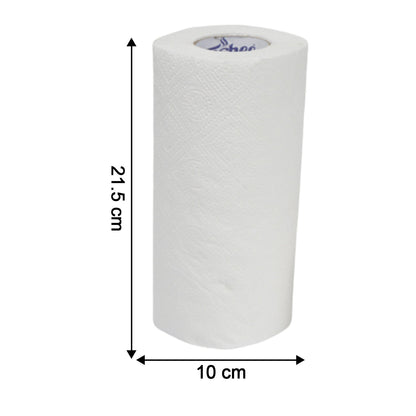 Dimensions of kitchen roll showing 18 cm by 18 cm sheet size