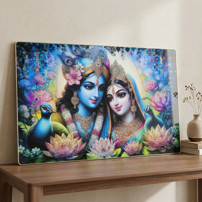 Radha Krishna wall hanging frame, vibrant decorative art for walls