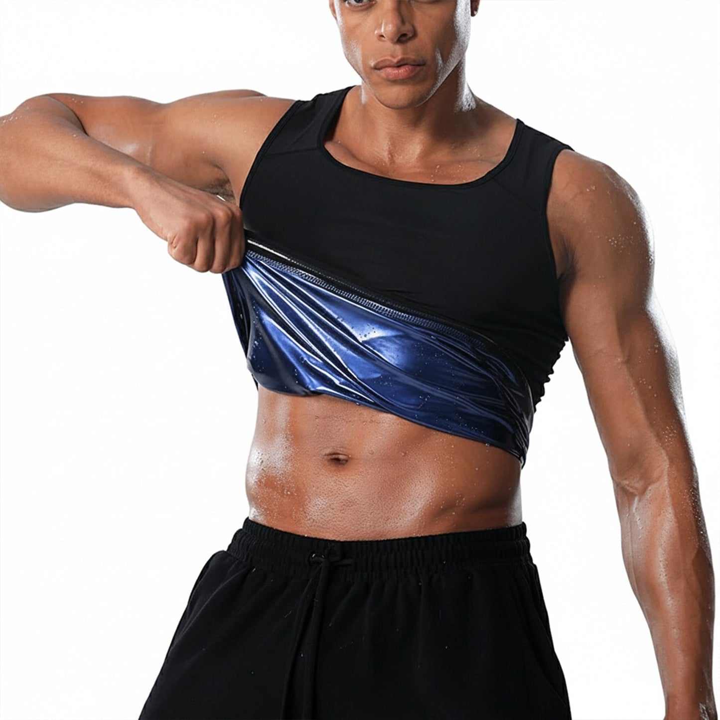 Back view of men’s slim fit sweat shaper tank top