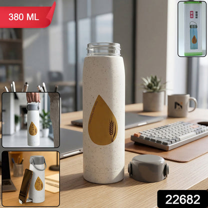 Portable glass water bottle with built-in phone stand for travel