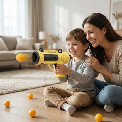 Children using soft ball shooter toy gun for active play