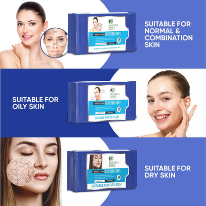 Woman using a refreshing facial wipe for quick cleansing.