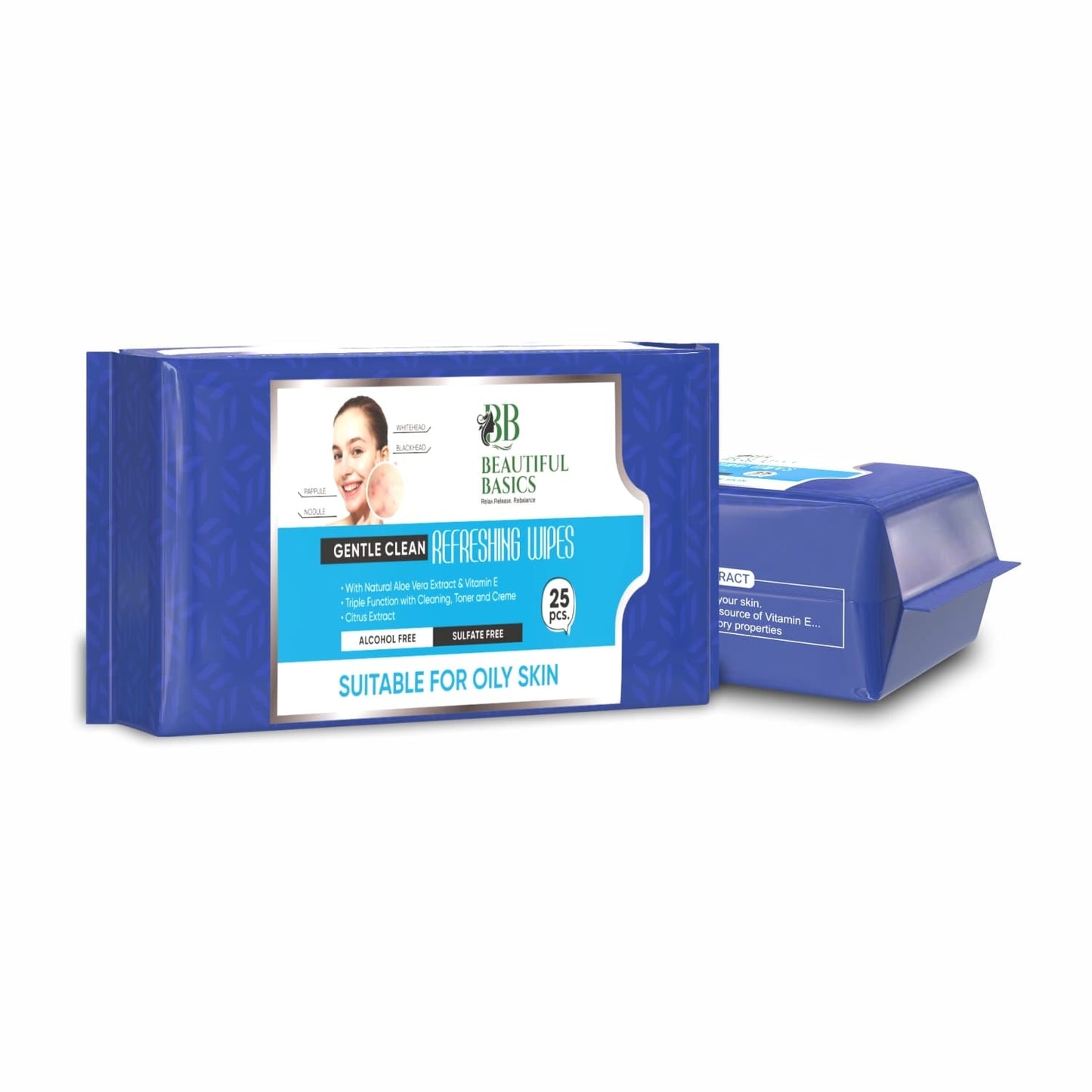 Hand pulling out a refreshing facial wet wipe, ready for use.
