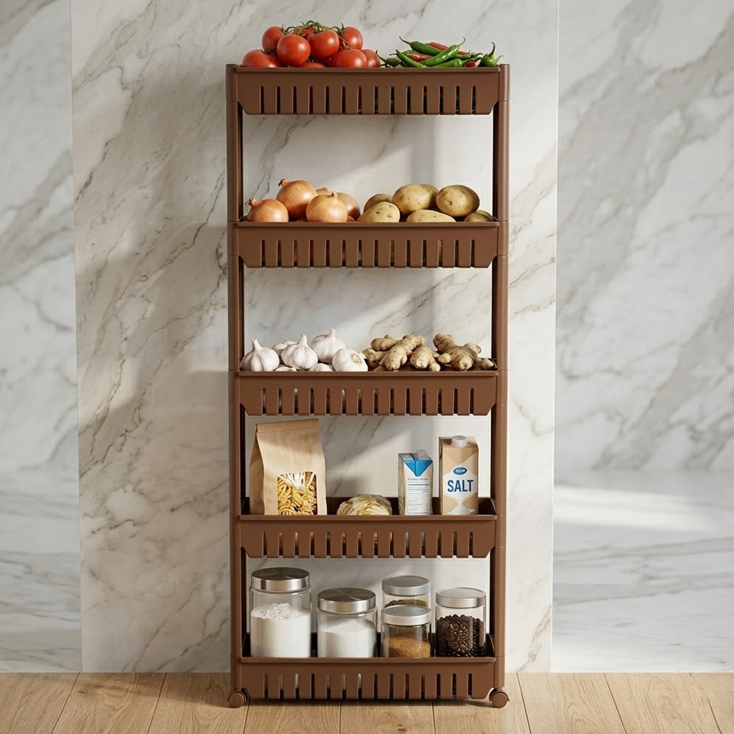 Storage shelf stand with ventilated open design for freshness