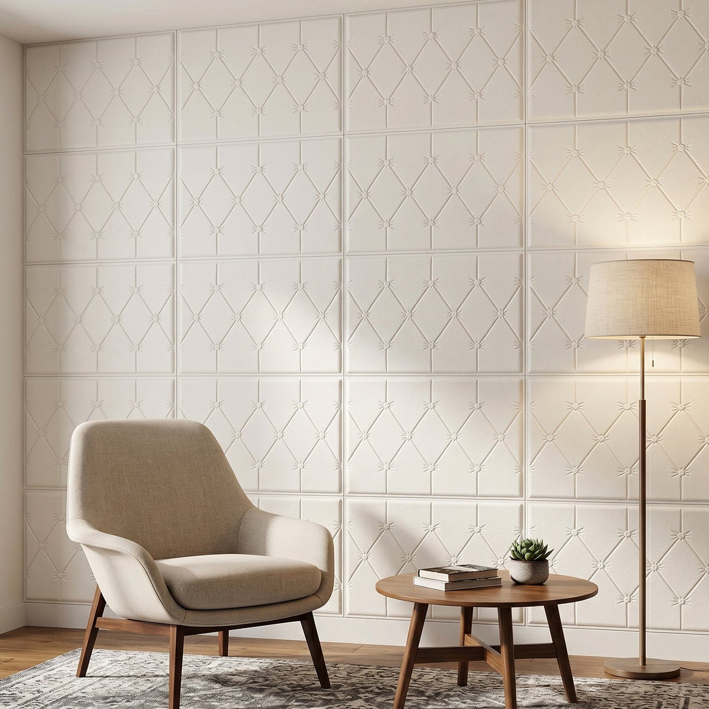 Finished wall with modern 3D self-adhesive wallpaper