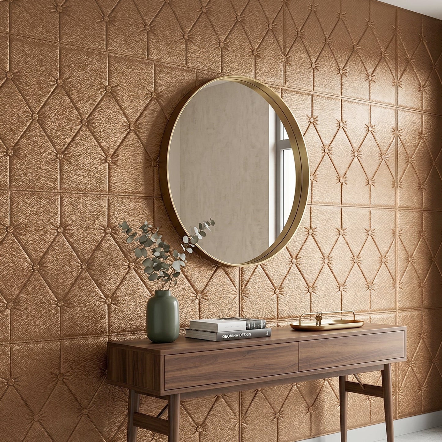 Removable 3D self-adhesive wallpaper applied smoothly on a wall.